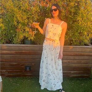 Zara embroidered linen blend maxi skirt set size small